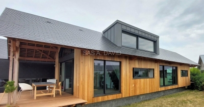 menuiserie aluminium noir 2100 sablé - vitrage de contrôle solaire 61-29